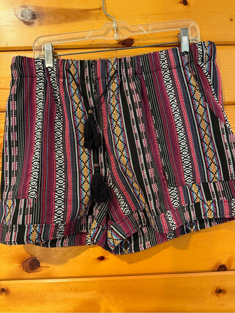 Striped Tassel Drawstring Women’s Shorts - Pink Multi